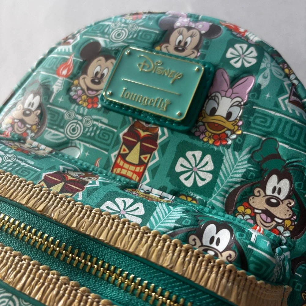 Disney Loungefly Tiki Room Mickey Minnie Donald Friends Mini Backpack Teal NWT